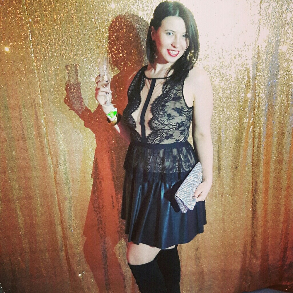 Black Lace Leather Dress